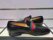 Gucci Men's Black Leather Loafer with GG Web - 6