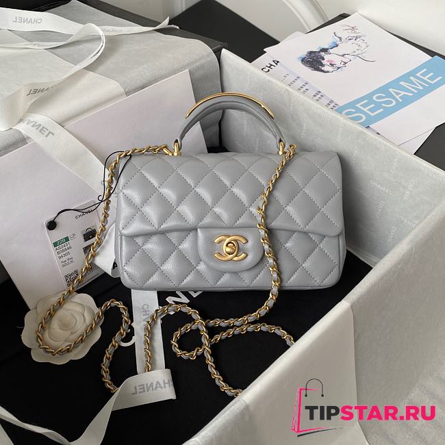 Chanel Mini Top Handle Bag Grey Smooth Calfskin AS2431 Size 20 x 12 x 6 cm - 1