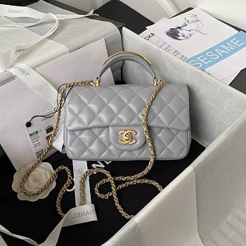 Chanel Mini Top Handle Bag Grey Smooth Calfskin AS2431 Size 20 x 12 x 6 cm