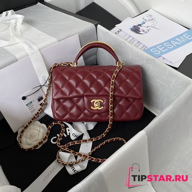 Chanel Mini Top Handle Bag Bordeaux Smooth Calfskin AS2431 size 20 x 12 x 6 cm - 1