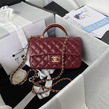 Chanel Mini Top Handle Bag Bordeaux Smooth Calfskin AS2431 size 20 x 12 x 6 cm