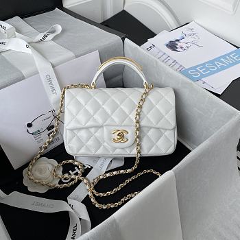 Chanel Mini Top Handle Bag White Smooth Calfskin AS2431 size 20 x 12 x 6 cm