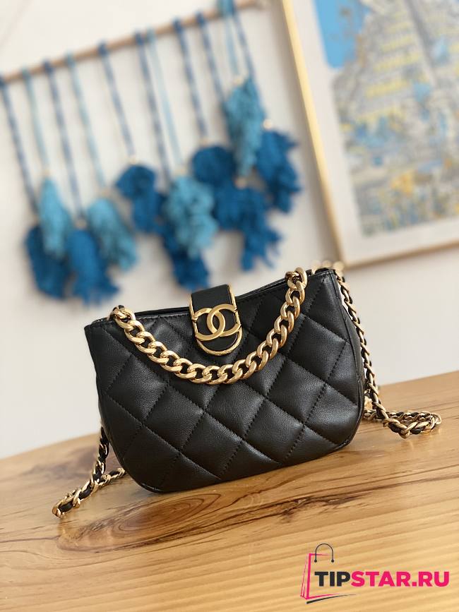Chanel Small Hobo Black Lambskin Bag Size 12.5x19x6.5 cm - 1