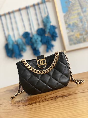Chanel Small Hobo Black Lambskin Bag Size 12.5x19x6.5 cm