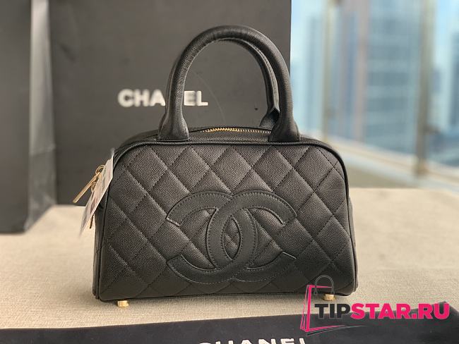 Chanel Black Quilted Caviar Small CC Bowling Bag AS3034 Size 25x14x9 cm - 1