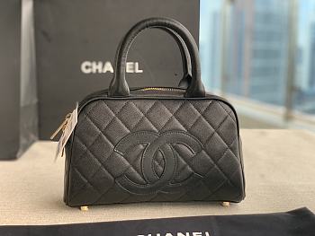 Chanel Black Quilted Caviar Small CC Bowling Bag AS3034 Size 25x14x9 cm