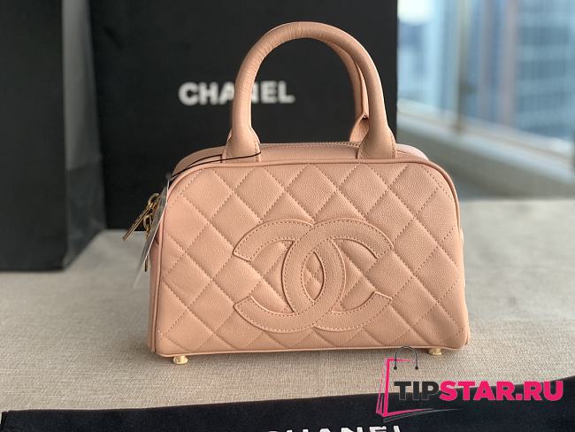 Chanel Light Pink Quilted Caviar Small CC Bowling Bag AS3034 Size 25x14x9 cm - 1