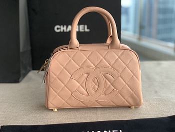 Chanel Light Pink Quilted Caviar Small CC Bowling Bag AS3034 Size 25x14x9 cm