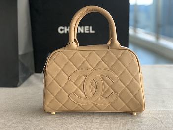 Chanel Yellow Quilted Caviar Small CC Bowling Bag AS3034 Size 25x14x9 cm