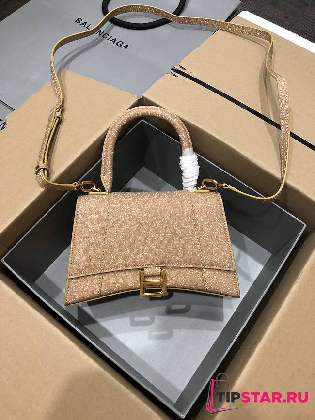 Balenciaga Hourglass S Handbag Beige Glitter Material 23x10x24 cm - 1