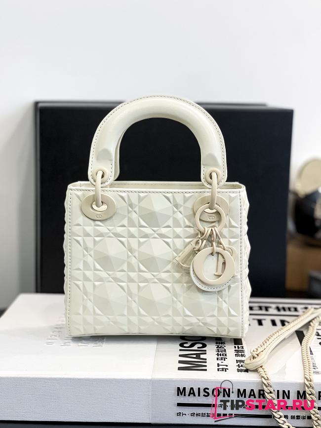 Dior Mini Lady Bag White Calfskin Diamond Motif size 17x15x7 cm - 1