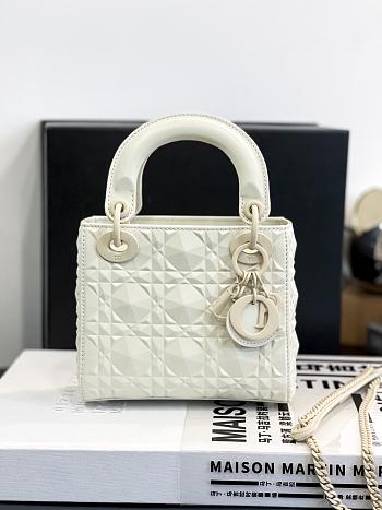 Dior Mini Lady Bag White Calfskin Diamond Motif size 17x15x7 cm