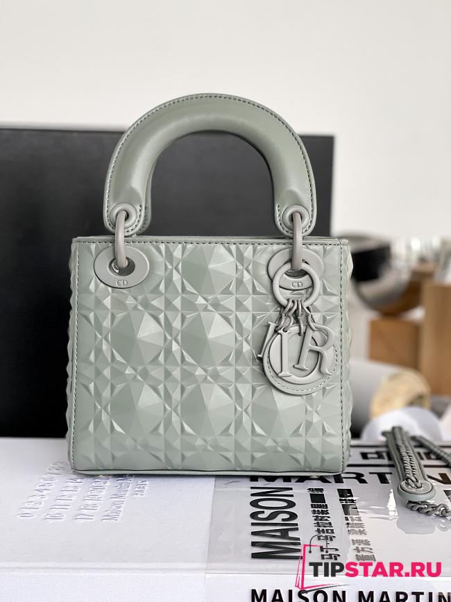 Dior Mini Lady Bag Gray Calfskin Diamond Motif size 17x15x7 cm - 1