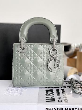 Dior Mini Lady Bag Gray Calfskin Diamond Motif size 17x15x7 cm