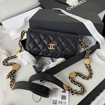 Chanel Gold Coin Chain Strap Phone Black Bag AP2860 size 18x9x3.5 cm