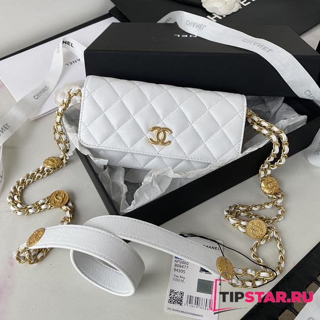 Chanel Gold Coin Chain Strap Phone White Bag AP2860 size 18x9x3.5 cm - 1