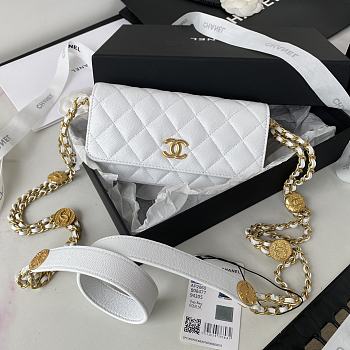 Chanel Gold Coin Chain Strap Phone White Bag AP2860 size 18x9x3.5 cm