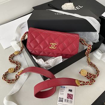Chanel Gold Coin Chain Strap Phone Red Bag AP2860 size 18x9x3.5 cm