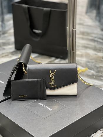 YSL Uptown Chain Wallet Black/White Smooth Leather 607788 size 19x12x4 cm