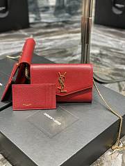 YSL Uptown Chain Wallet Red Grain Leather 607788 size 19x12x4 cm - 1