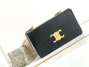Celine Chain Box Triomphe Bag In Shiny Calfskin Black Size 22x13.5x6 cm