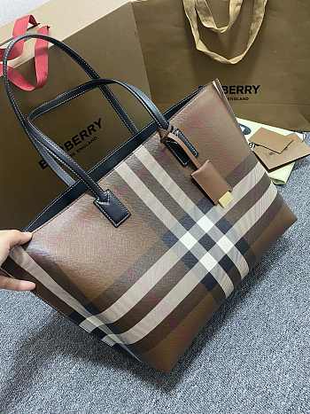 Burberry Check and Leather Medium Tote size 34x14x28 cm