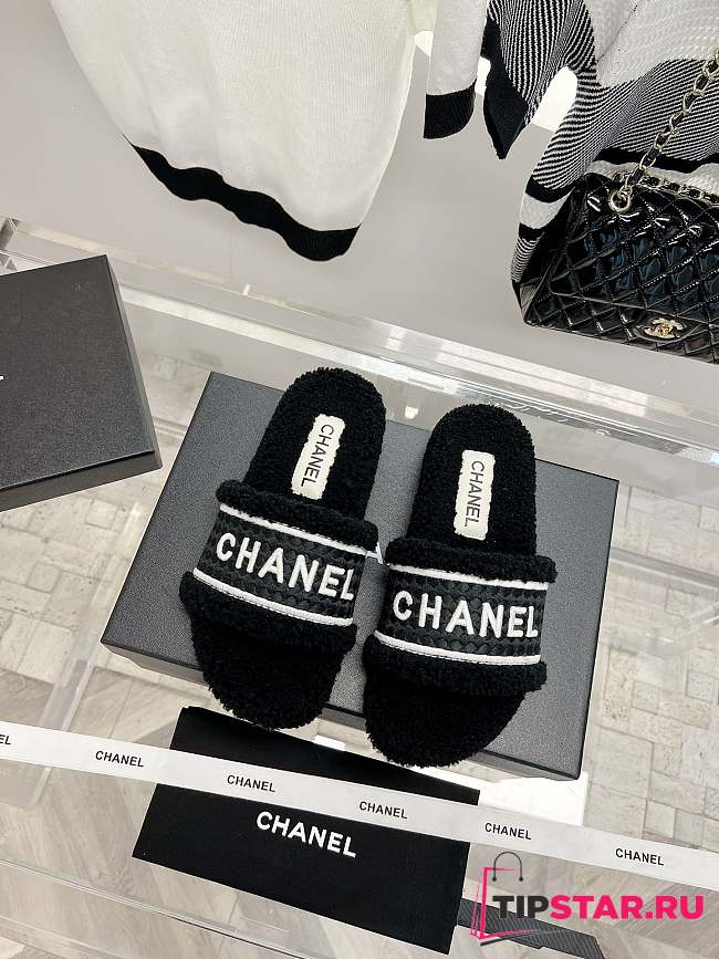 Chanel Shearling Slipper Black - 1