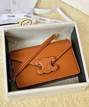 Celine Wallet On Chain Cuir Triomphe Brown Size 19 x 11 x 4 cm