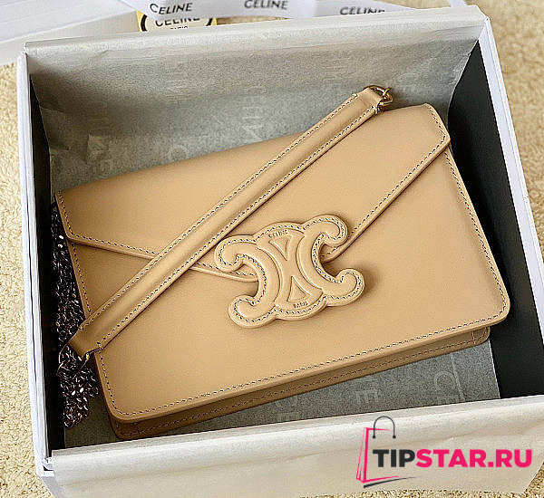 Celine Wallet On Chain Cuir Triomphe Beige Size 19 x 11 x 4 cm - 1