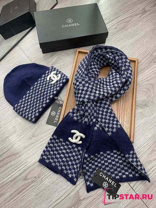 Chanel Set Hat and Scarf Blue - 1