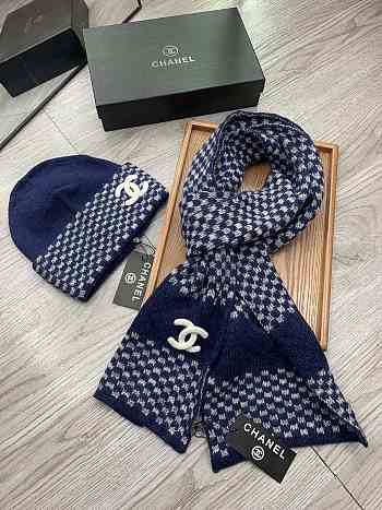Chanel Set Hat and Scarf Blue