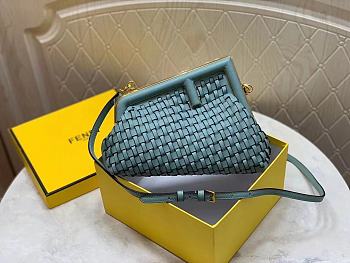 Fendi First Small Mint Green Leather Interlace Bag Size 26x18x9.5 cm