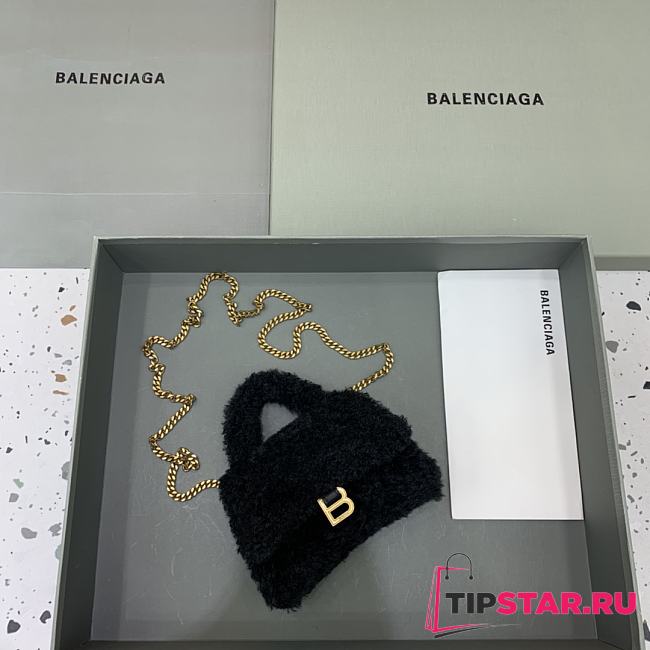 Balenciaga Furry Hourglass Mini Handbag With Chain Black size 11.5x14x4.5 cm - 1