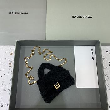 Balenciaga Furry Hourglass Mini Handbag With Chain Black size 11.5x14x4.5 cm