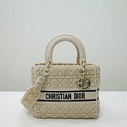 Dior Medium Lady D-Lite Light Beige Cannage Wool Embroidered size 24 cm - 1