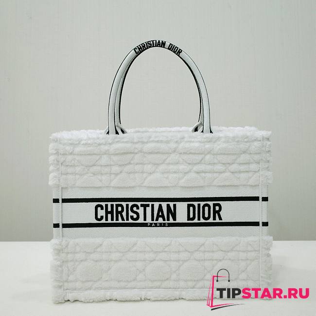 Dior Small Book Tote White Cannage Wool Embroidered size 36 cm - 1