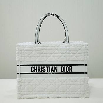 Dior Small Book Tote White Cannage Wool Embroidered size 36 cm