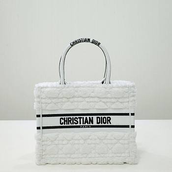 Dior Mini Book Tote White Cannage Wool Embroidered size 26 cm