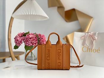 Chloe Small Woody Tote Bag Brown Smooth Leather size 26x20x8 cm
