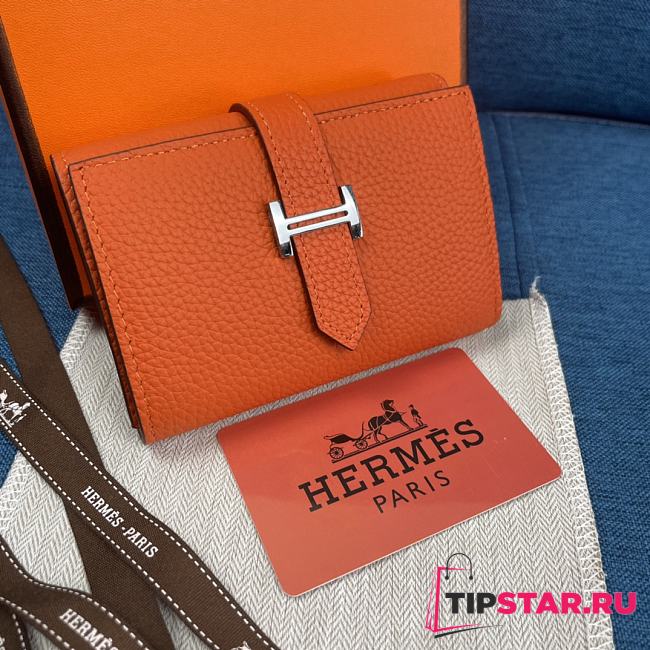 Hermes Bearn Compact Wallet Orange 10x12 cm - 1