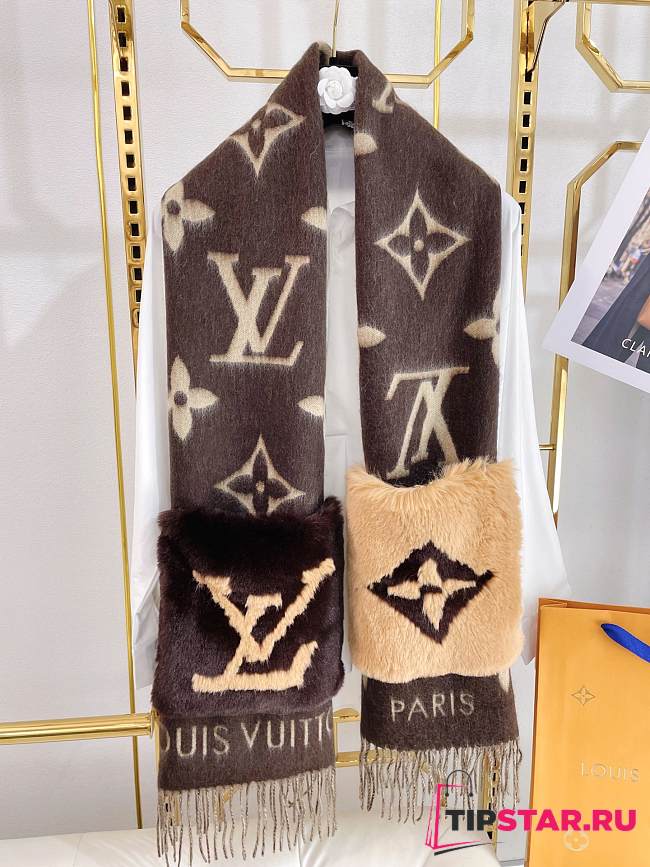 LOUIS VUITTON COLD REYKJAVIK SCARF BROWN 007 SIZE 190 x 46 cm - 1