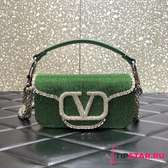 Valentino garavani locò small shoulder green bag 5032 size 19x10x5 cm  - 1