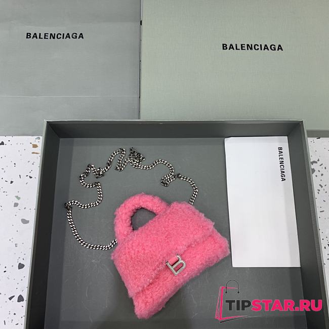 Balenciaga Furry Hourglass Mini Handbag With Chain Pink size 11.5x14x4.5 cm - 1