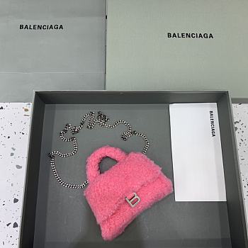 Balenciaga Furry Hourglass Mini Handbag With Chain Pink size 11.5x14x4.5 cm