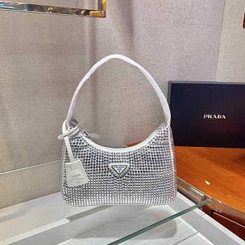 Prada Hobo re-edition with crystals in white 23x13x5cm