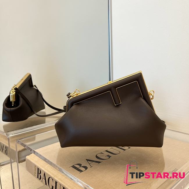 Fendi frist small Chocolate leather bag 8bp129 size 26×18×9.5cm - 1