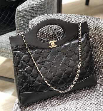 Chanel Black Quilted Lambskin Cut Out Chain Handle Bag Size 37x39x8 cm