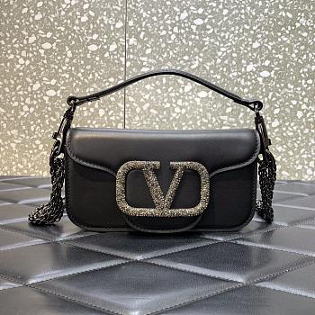 Valentino Loco Calfskin Shoulder Bag Black 5031 Size 19 cm