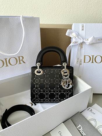  Lady Dior Mini Bag Black Strass Cannage Satin Size 17×15×7cm