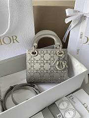  Lady Dior Mini Bag Gray Strass Cannage Satin Size 17×15×7cm - 1